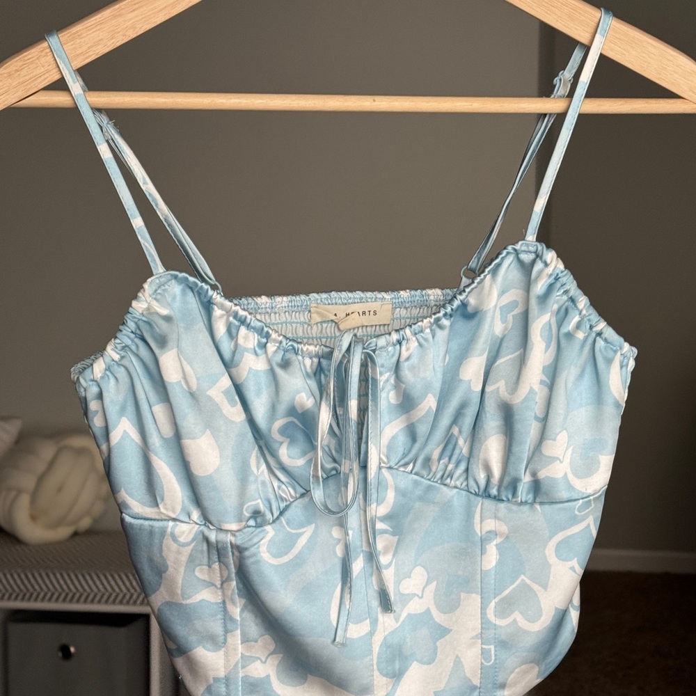 L.A. Hearts blue and white silk corset top🩵